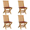 Image de vidaXL Chaises de jardin avec coussins rouge bordeaux lot de 4 Teck