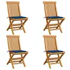 Image de vidaXL Chaises de jardin et coussins bleu royal lot de 4 Bois de teck