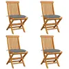 Image de vidaXL Chaises pliantes avec coussins gris, 4 pièces, en teck massif