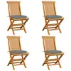 Image de vidaXL Chaises de jardin et coussins gris lot de 4 Bois de teck massif