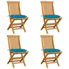 Image de vidaXL Chaises de jardin avec coussins bleu clair lot de 4 Teck massif