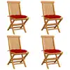 Image de vidaXL Chaises de jardin et coussins rouge lot de 4 Bois teck massif