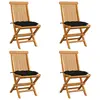 Image de vidaXL Chaises de jardin et coussins noir lot de 4 Bois de teck massif