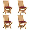 Image de vidaXL Chaises de jardin avec coussins rouge bordeaux lot de 4 Teck