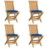 Image de vidaXL Chaises de jardin et coussins bleu lot de 4 Bois de teck massif