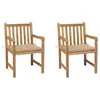 Image de vidaXL Chaises de jardin lot de 2 et coussins beige Bois teck massif