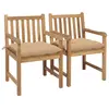 Image de vidaXL Chaises de jardin lot de 2 et coussins beige Bois teck massif