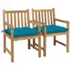 Image de vidaXL Chaises de jardin lot de 2 et coussins bleu clair Bois de teck