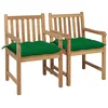 Image de vidaXL Chaises de jardin lot de 2 et coussins vert Bois de teck massif