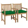 Image de vidaXL Chaises de jardin lot de 2 et coussins vert Bois de teck massif