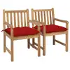 Image de vidaXL Chaises de jardin lot de 2 et coussins rouge Bois teck massif