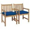 Image de vidaXL Chaises de jardin lot de 2 et coussins bleu Bois de teck massif