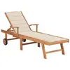 Image de vidaXL Chaise longue avec coussin crème Bois de teck solide