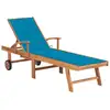 Image de vidaXL Chaise longue avec coussin bleu Bois de teck solide