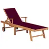 Image de vidaXL Chaise longue avec coussin rouge bordeaux Bois de teck solide