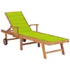 Image de vidaXL Chaise longue avec coussin vert vif Bois de teck solide
