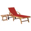 Image de vidaXL Chaise longue avec table et coussin Bois de teck solide