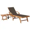 Image de vidaXL Chaise longue avec table et coussin Bois de teck solide