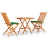 Image de vidaXL Ensemble de bistro 3 pcs avec coussins vert Bois de teck massif