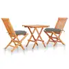 Image de vidaXL Ensemble de bistro 3 pcs avec coussins gris Bois de teck massif
