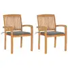 Image de vidaXL Chaises de jardin lot de 2 et coussins gris Bois de teck massif
