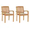 Image de vidaXL Chaises de jardin lot de 2 et coussins beige Bois teck massif