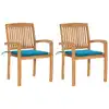 Image de vidaXL Chaises de jardin lot de 2 et coussins bleu Bois de teck massif