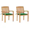 Image de vidaXL Chaises de jardin lot de 2 et coussins vert Bois de teck massif