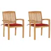 Image de vidaXL Chaises de jardin lot de 2 et coussins rouge Bois teck massif
