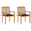 Image de vidaXL Chaises de jardin lot de 2 et coussins noir Bois de teck massif