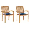Image de vidaXL Chaises de jardin lot de 2 avec coussins bleu royal Teck massif