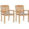 Image de vidaXL Chaises de jardin lot de 2 avec coussins à carreaux gris Teck