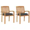 Image de vidaXL Chaises de jardin lot de 2 et coussins anthracite Bois de teck