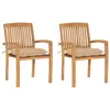 Image de vidaXL Chaises de jardin lot de 2 et coussins beige Bois teck massif