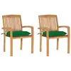 Image de vidaXL Chaises de jardin lot de 2 et coussins vert Bois de teck massif