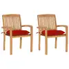 Image de vidaXL Chaises de jardin lot de 2 et coussins rouge Bois teck massif
