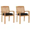 Image de vidaXL Chaises de jardin lot de 2 et coussins noir Bois de teck massif