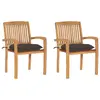 Image de vidaXL Chaises de jardin lot de 2 et coussins taupe Bois teck massif