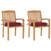 Image de vidaXL Chaises de jardin lot de 2 avec coussins bordeaux Teck massif
