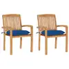 Image de vidaXL Chaises de jardin lot de 2 et coussins bleu Bois de teck massif