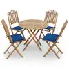 Image de vidaXL Mobilier à dîner d'extérieur pliable 5 pcs avec coussins bambou