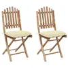 Image de vidaXL Chaises pliables de jardin lot de 2 avec coussins Bambou
