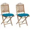 Image de vidaXL Chaises pliables de jardin lot de 2 avec coussins Bambou