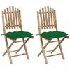 Image de vidaXL Chaises pliables de jardin lot de 2 avec coussins Bambou