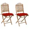 Image de vidaXL Chaises pliables de jardin lot de 2 avec coussins Bambou