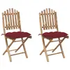 Image de vidaXL Chaises pliables de jardin lot de 2 avec coussins Bambou