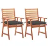 Image de vidaXL Chaises à manger d'extérieur lot de 2 et coussins Acacia massif