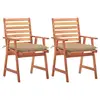 Image de vidaXL Chaises à manger d'extérieur lot de 2 et coussins Acacia massif