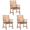 Image de vidaXL Chaises à manger d'extérieur lot de 3 et coussins Acacia massif