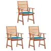 Image de vidaXL Chaises à manger d'extérieur lot de 3 et coussins Acacia massif